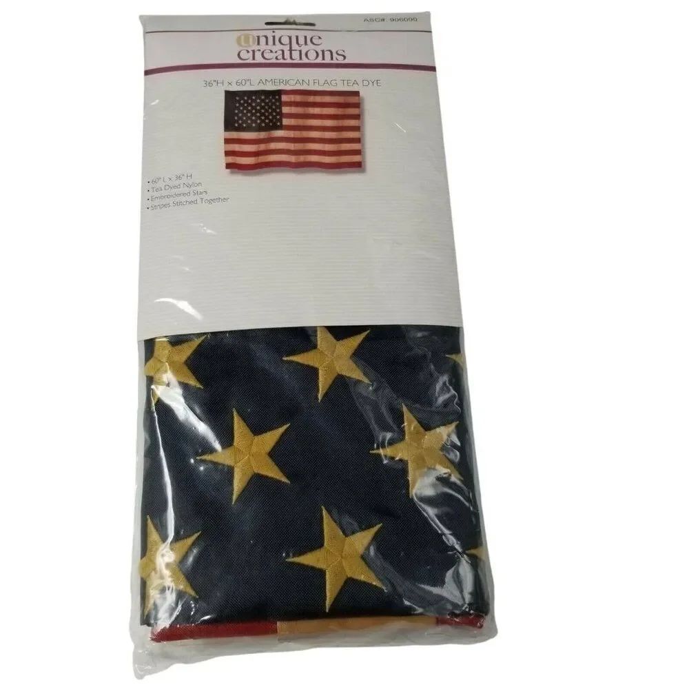 Unique Creations American Flag Tea Dye Oversized Flag 36 x 60 Embroidered New